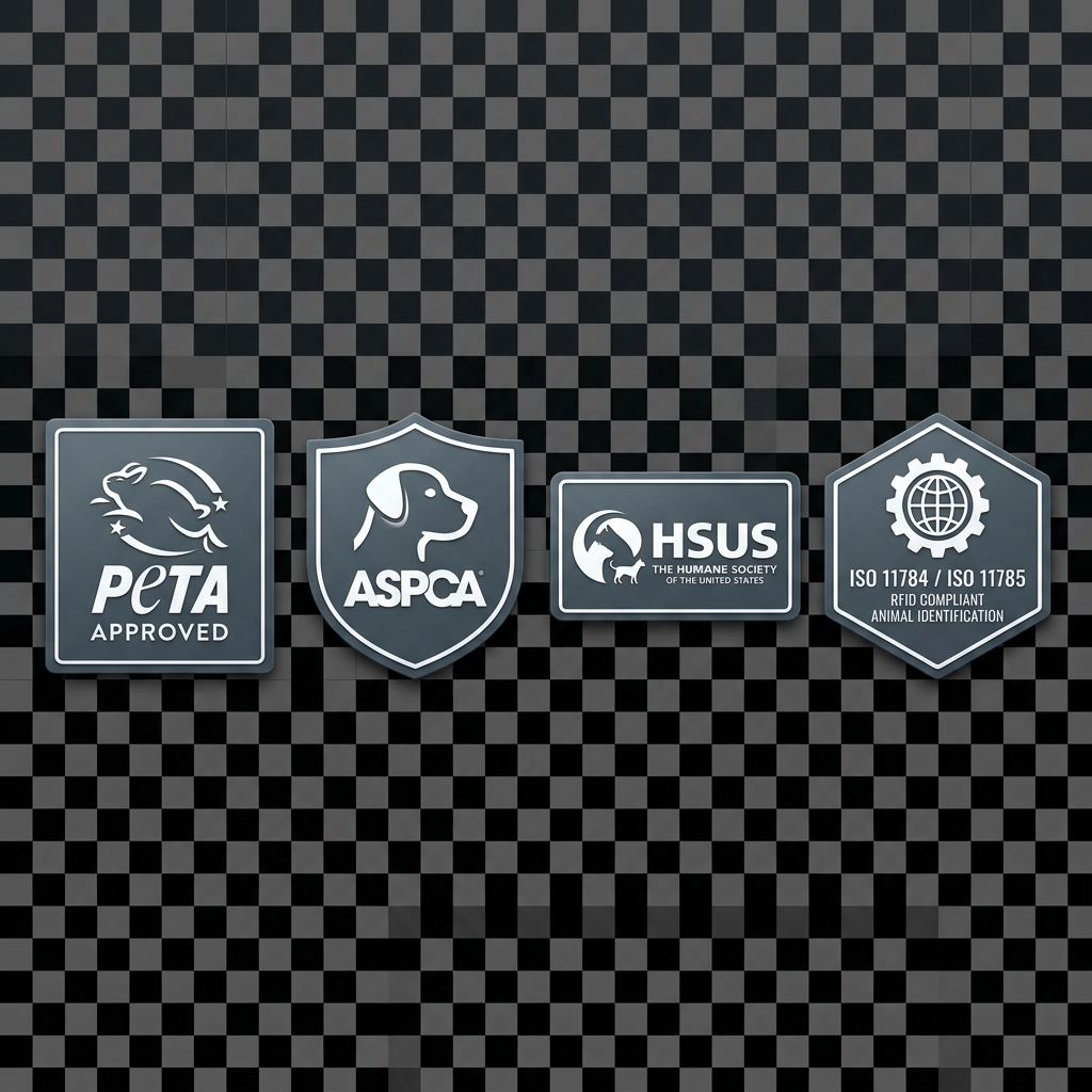 Compliance Badges: PETA, ASPCA, HSUS, ISO 11784/11785